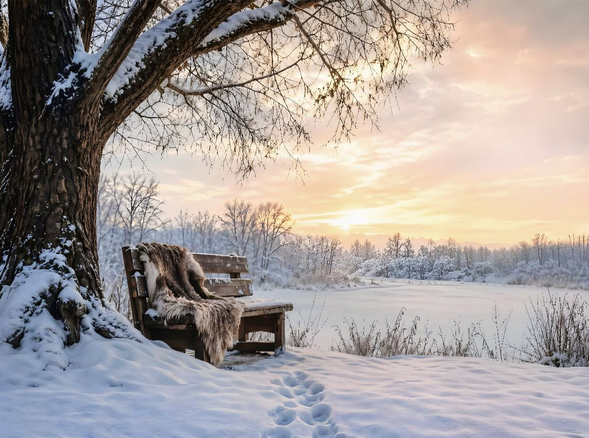 Winterstille - Bank im Schnee