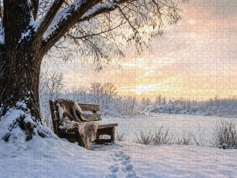 Winterstille - Bank im Schnee