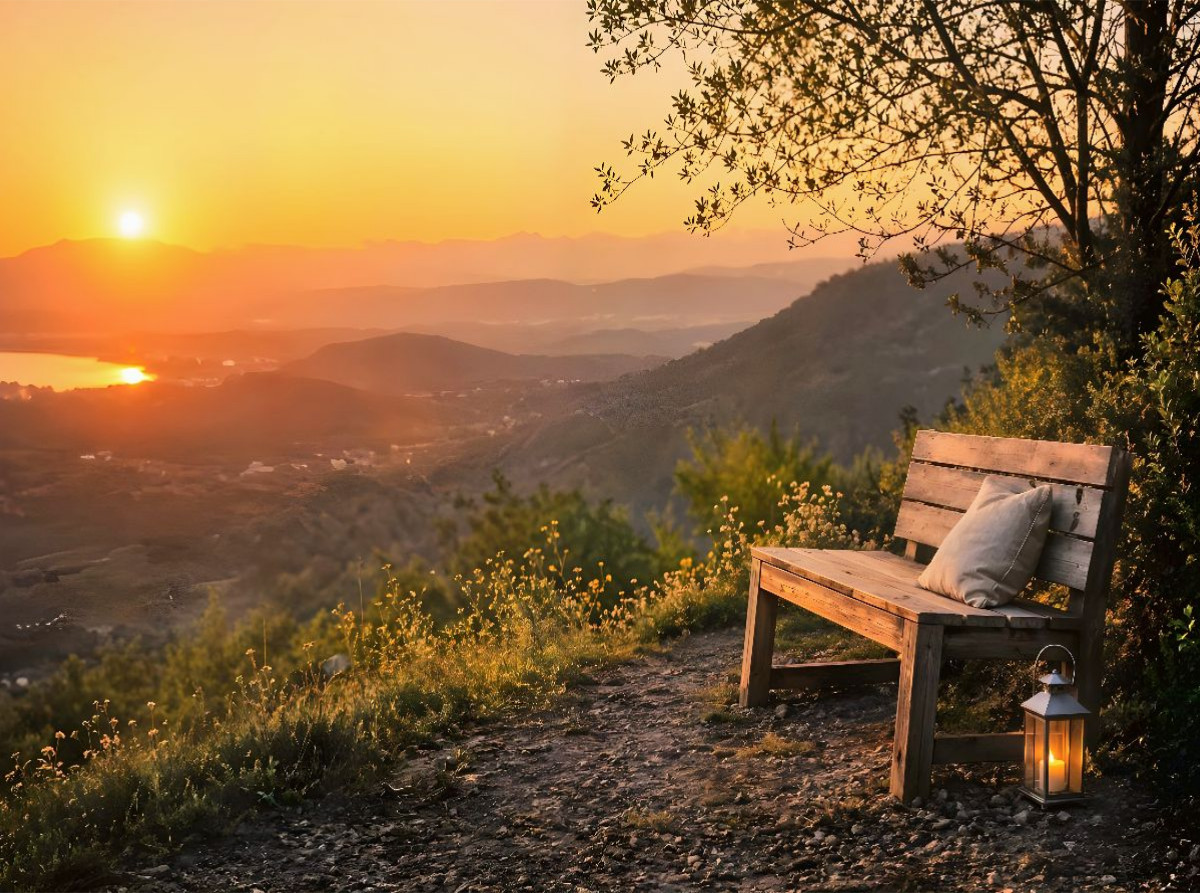 Goldene Stunde - Bank im Abendlicht