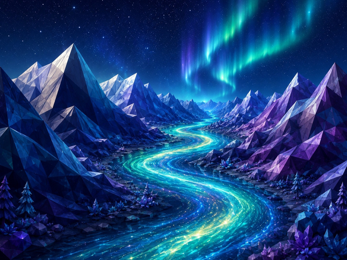 Kristallfluss unter Polarlichtern