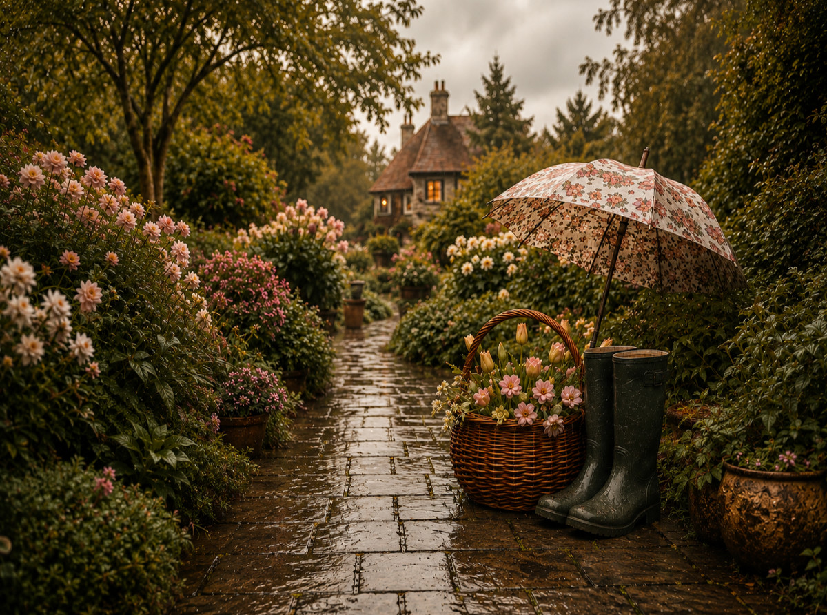 Regentag im Cottage-Garten