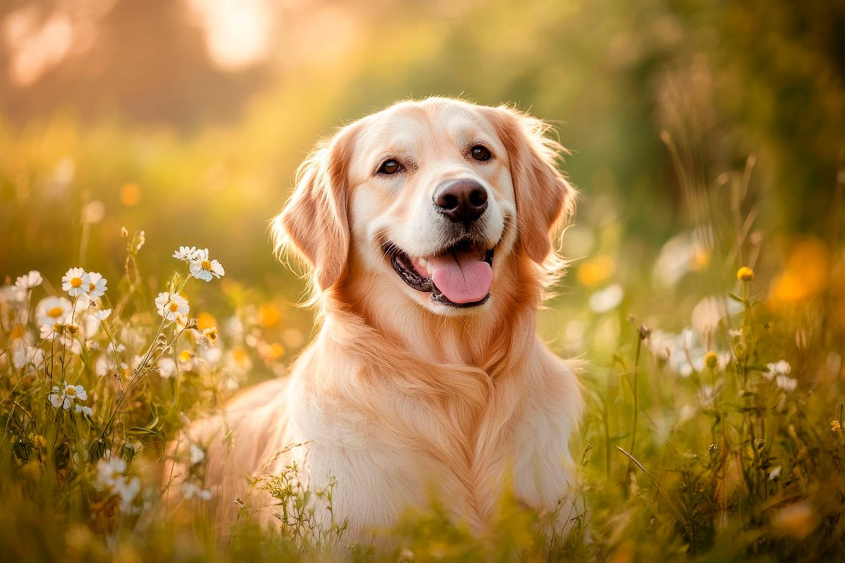 Golden Retriever im sommerlichen Abendlicht