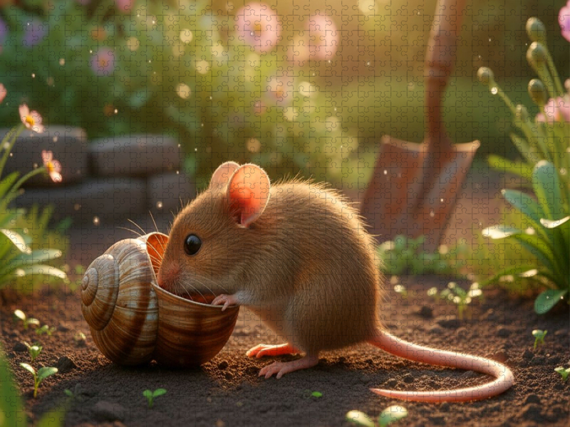 Kleine Maus mit Schneckenhaus