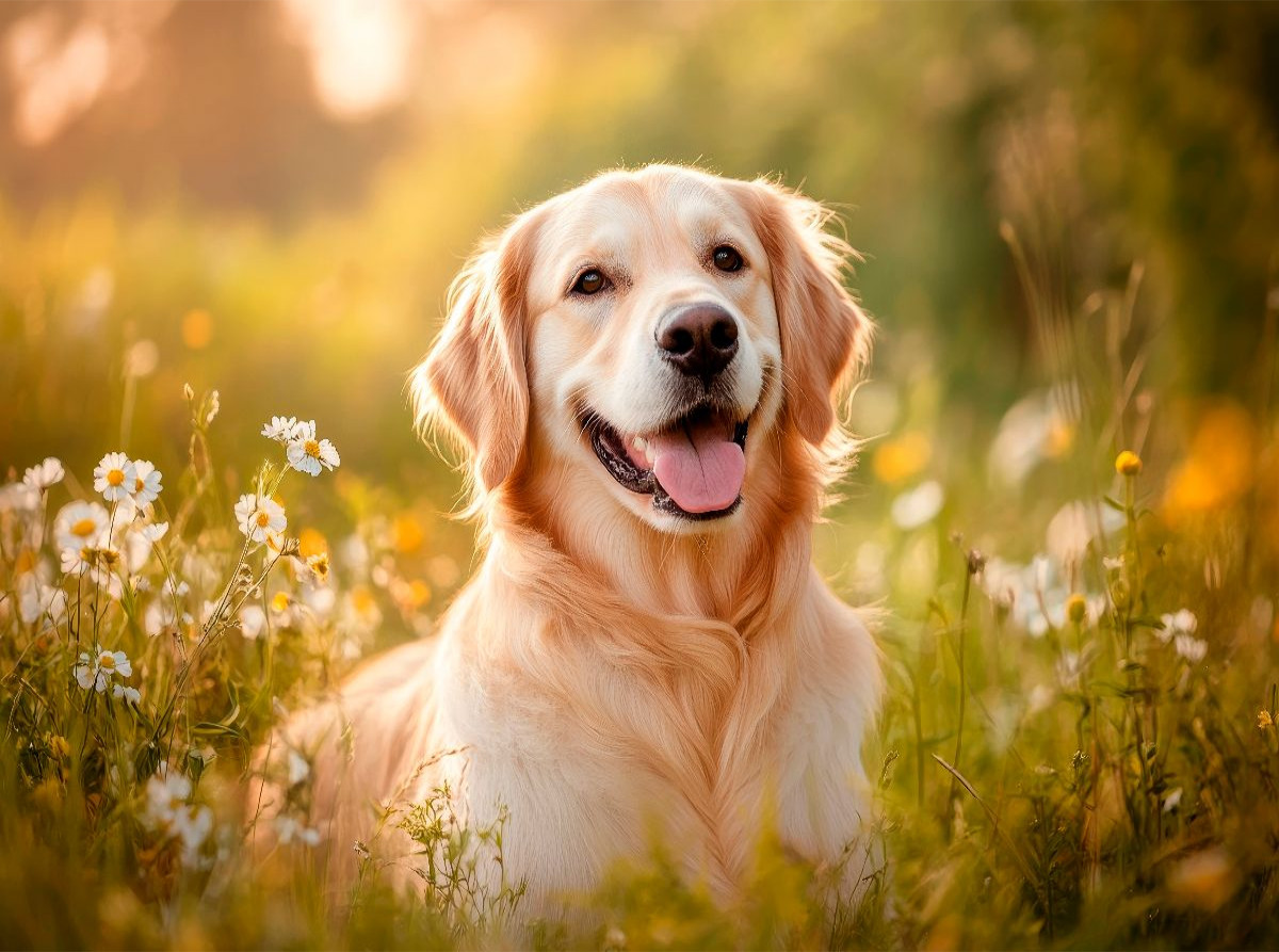 Golden Retriever im sommerlichen Abendlicht