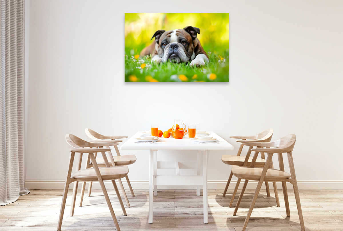 Englische Bulldogge genießt die Natur