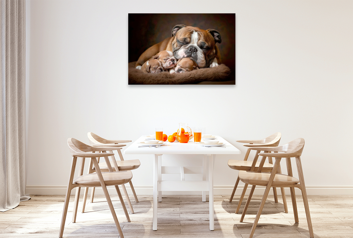 Süße Englische Bulldoggen Familie