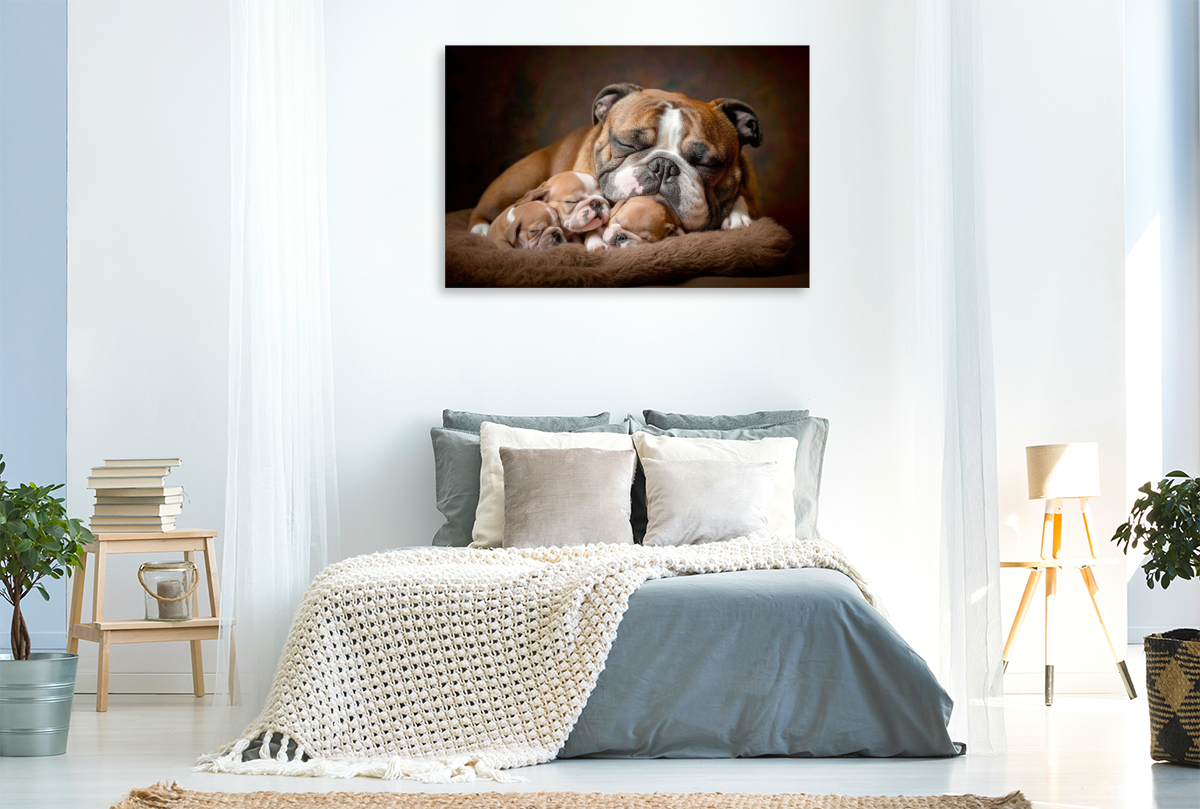 Süße Englische Bulldoggen Familie