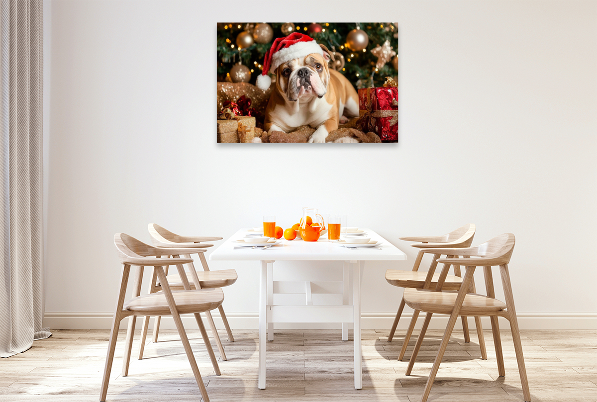 Englische Bulldogge im Weihnachtszauber
