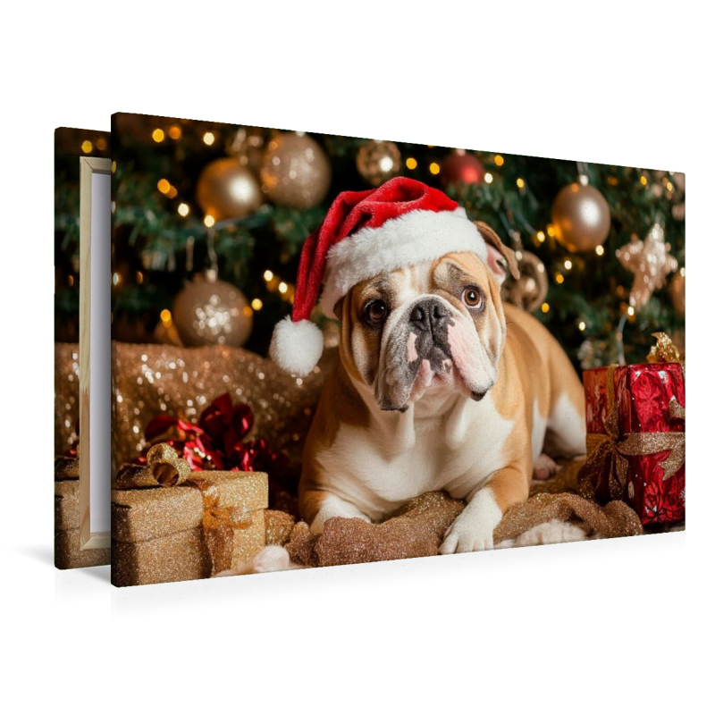 Englische Bulldogge im Weihnachtszauber