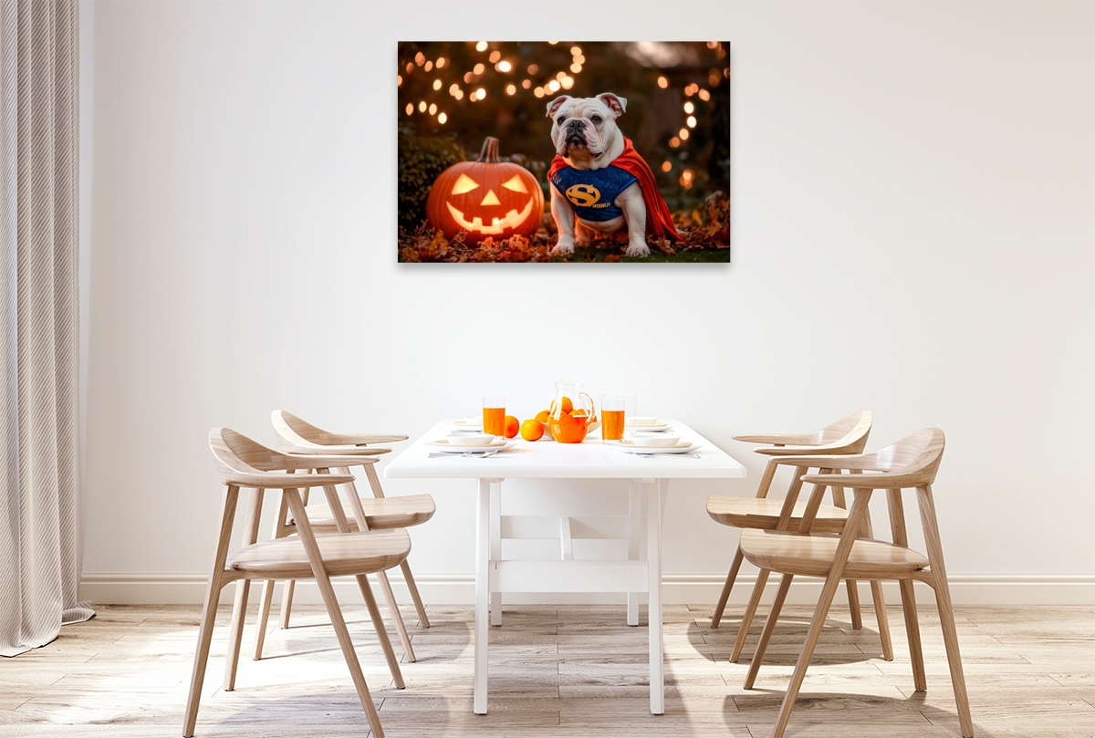 Englische Bulldogge als Halloween Superheld