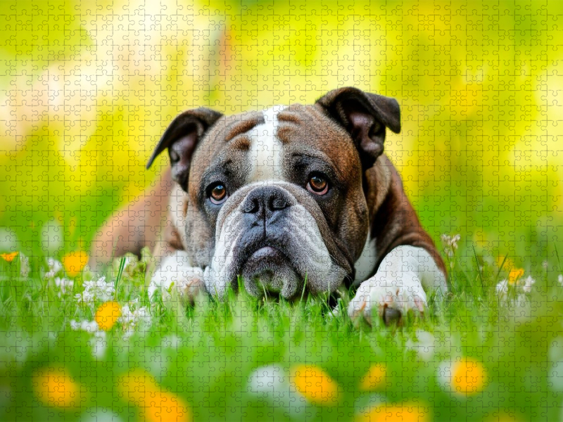 Englische Bulldogge genießt die Natur