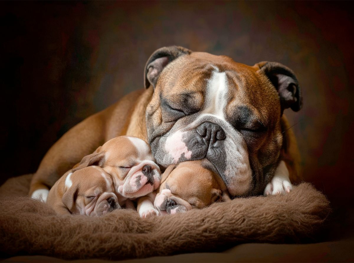 Süße Englische Bulldoggen Familie