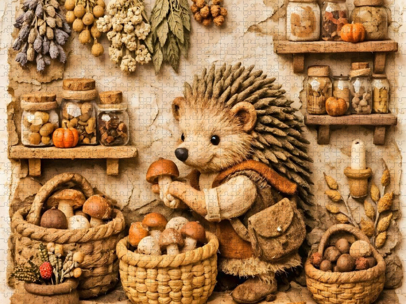 Die Vorratskammer des Waldes - Igel mit Pilzen