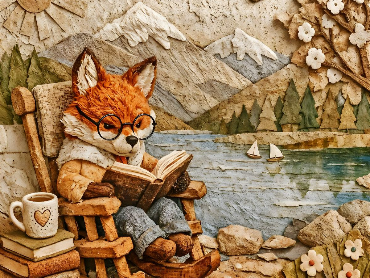 Die Lesestunde am See - Fuchs mit Buch