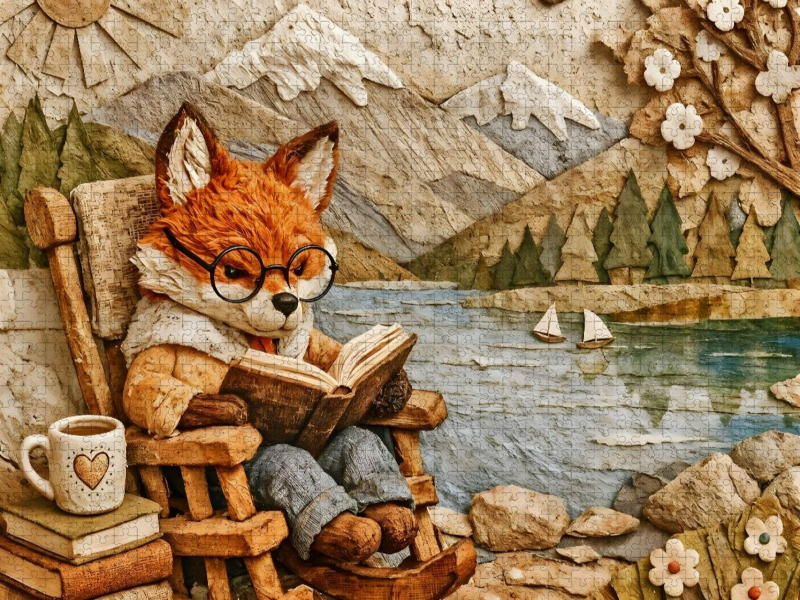 Die Lesestunde am See - Fuchs mit Buch