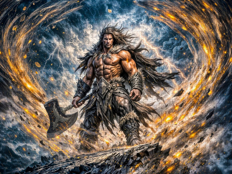 Berserker Puzzle Fantasy Krieger mit Magischem Feuerring