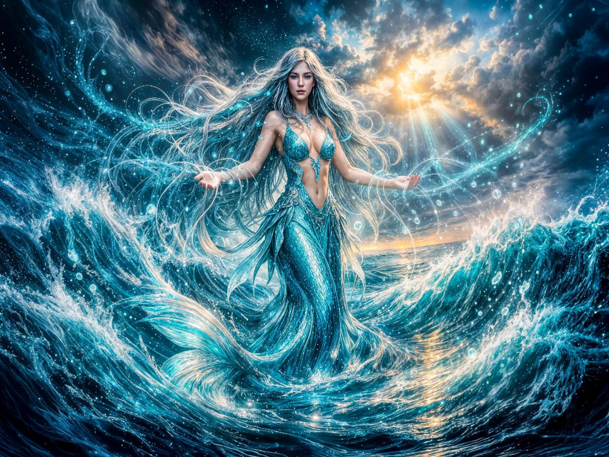 Meerjungfrau Puzzle Fantasy Figur aus Dunkler Meeresgischt