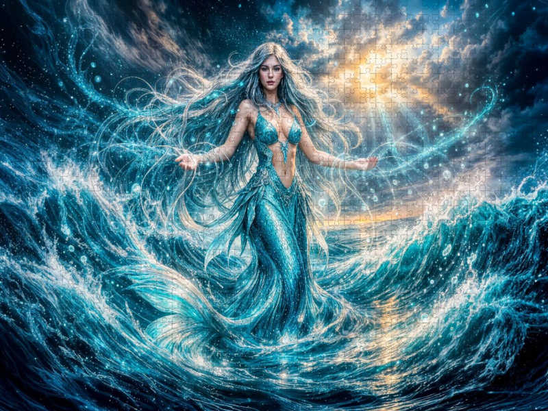 Meerjungfrau Puzzle Fantasy Figur aus Dunkler Meeresgischt