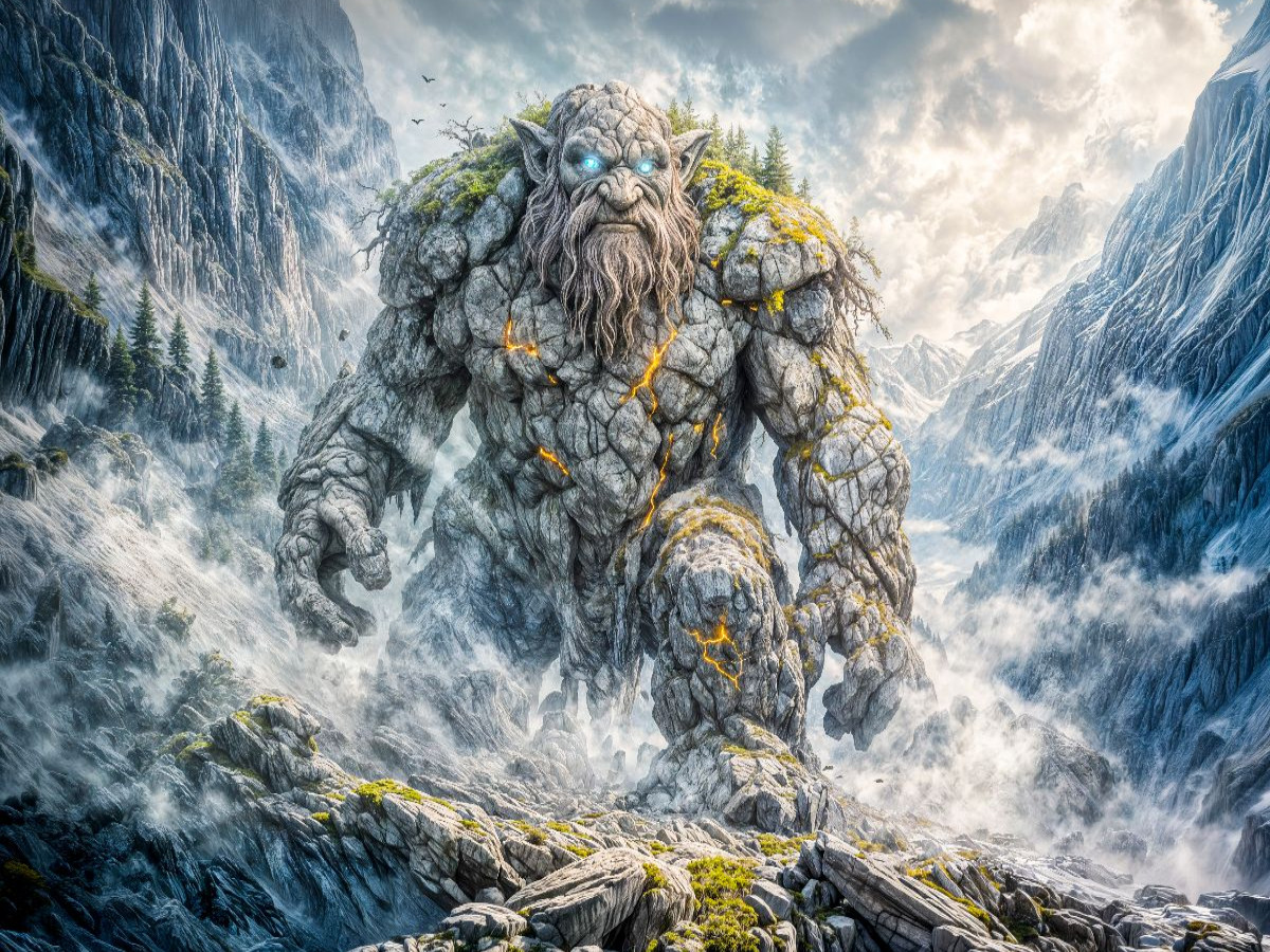Troll Puzzle Fantasy Riese mit Glühenden Lavarissen