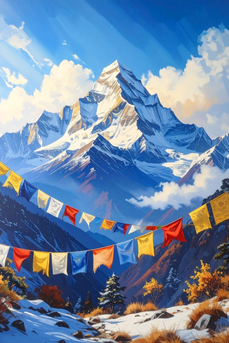 Gebetsfahnen und Himalaya