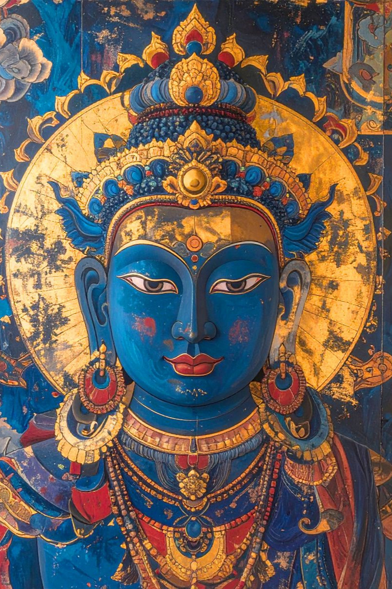 Buddha in Blau und Gold