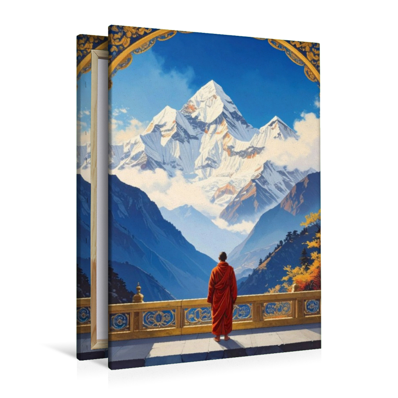Buddhistischer Mönch mit Blick auf den Himalaya