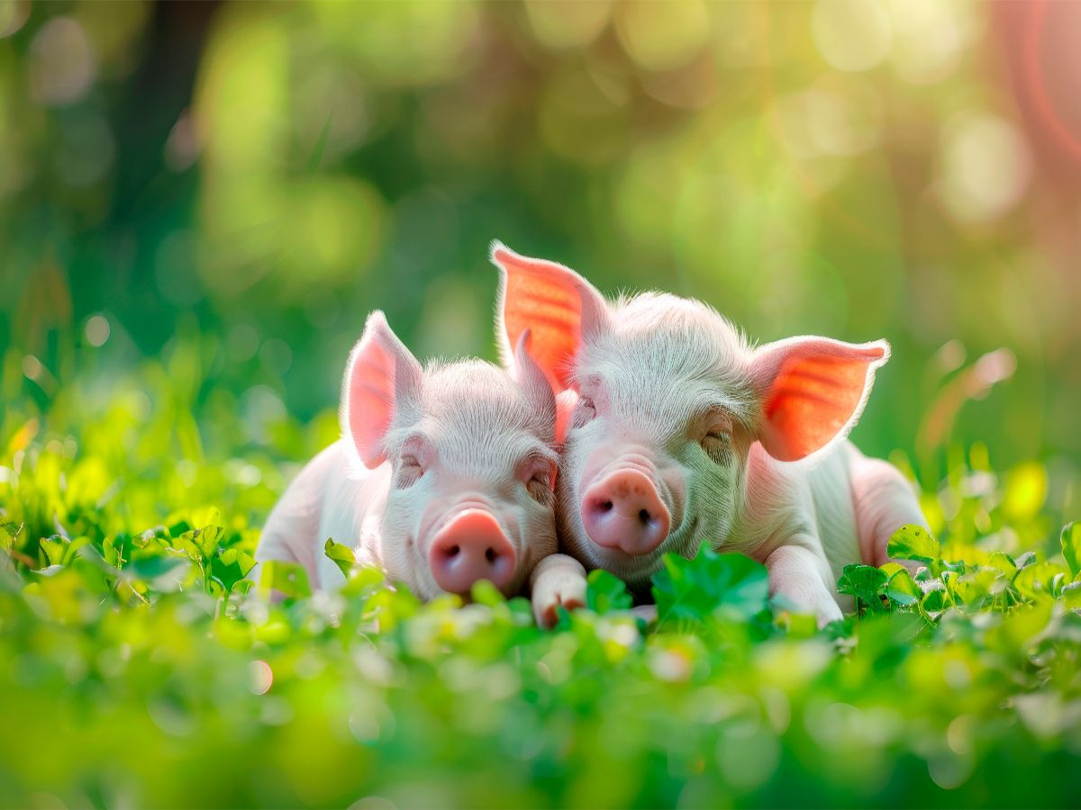 Zwei süße Ferkel auf der Wiese