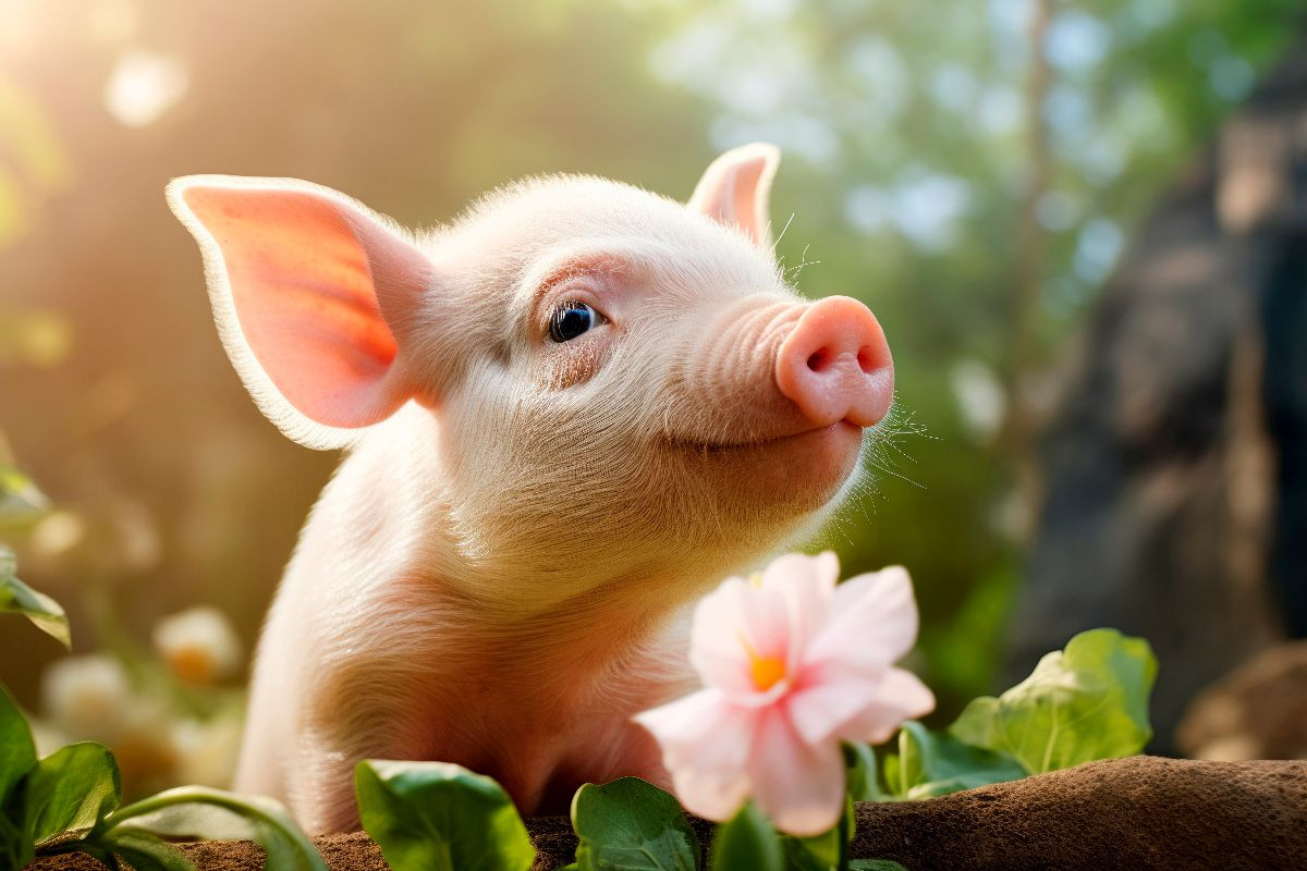 Niedliches Ferkel im Garten