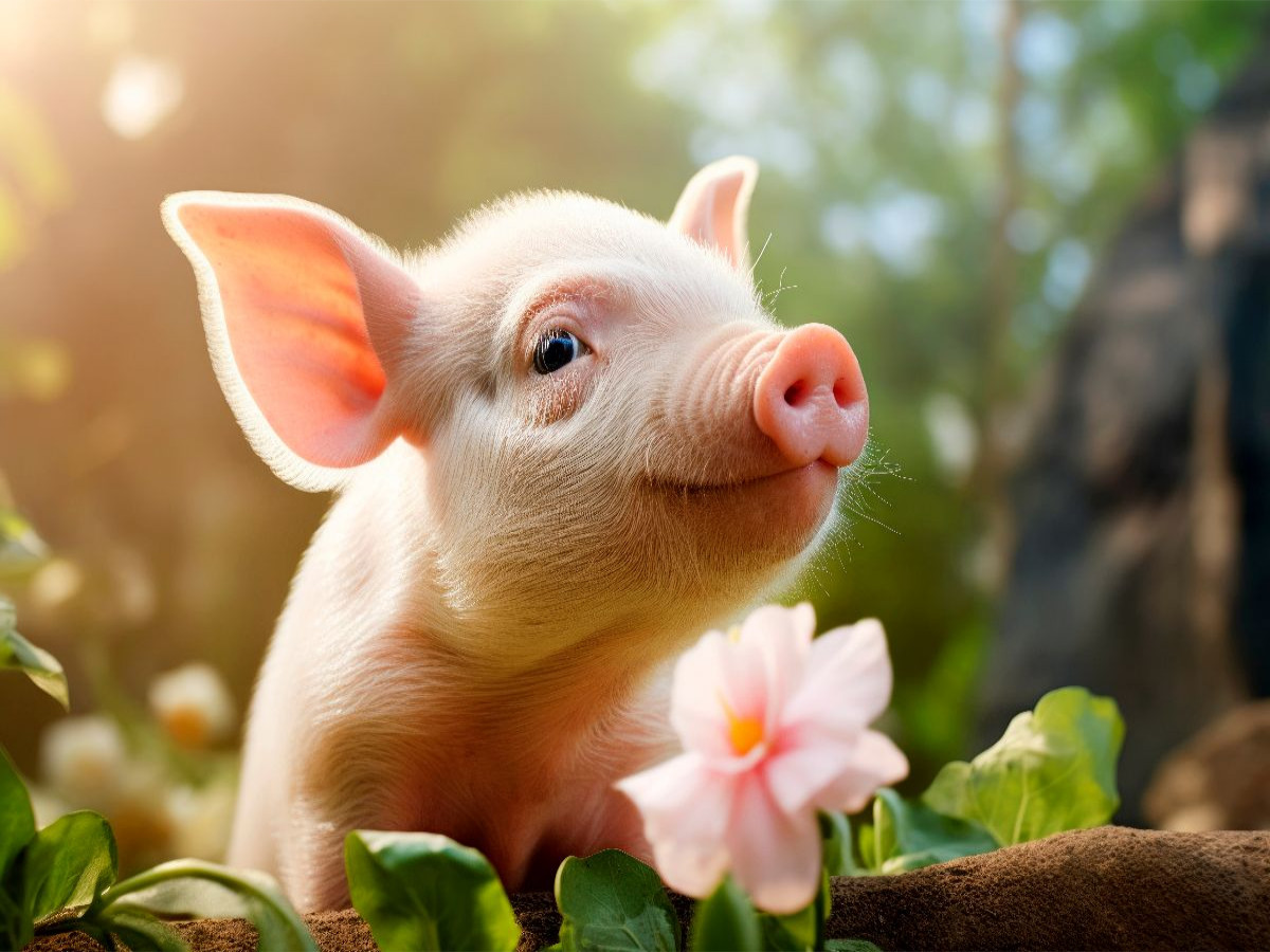 Niedliches Ferkel im Garten