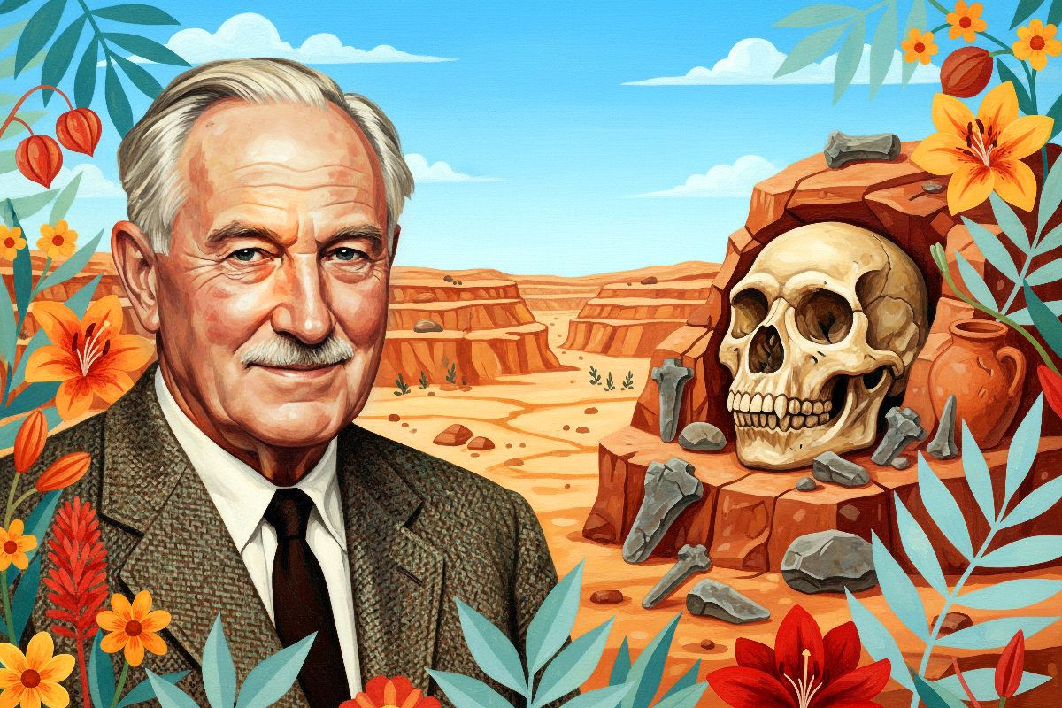 Louis Leakey (1903–1972), Archäologe, entdeckte frühe Menschenspuren in der Olduvai-Schlucht