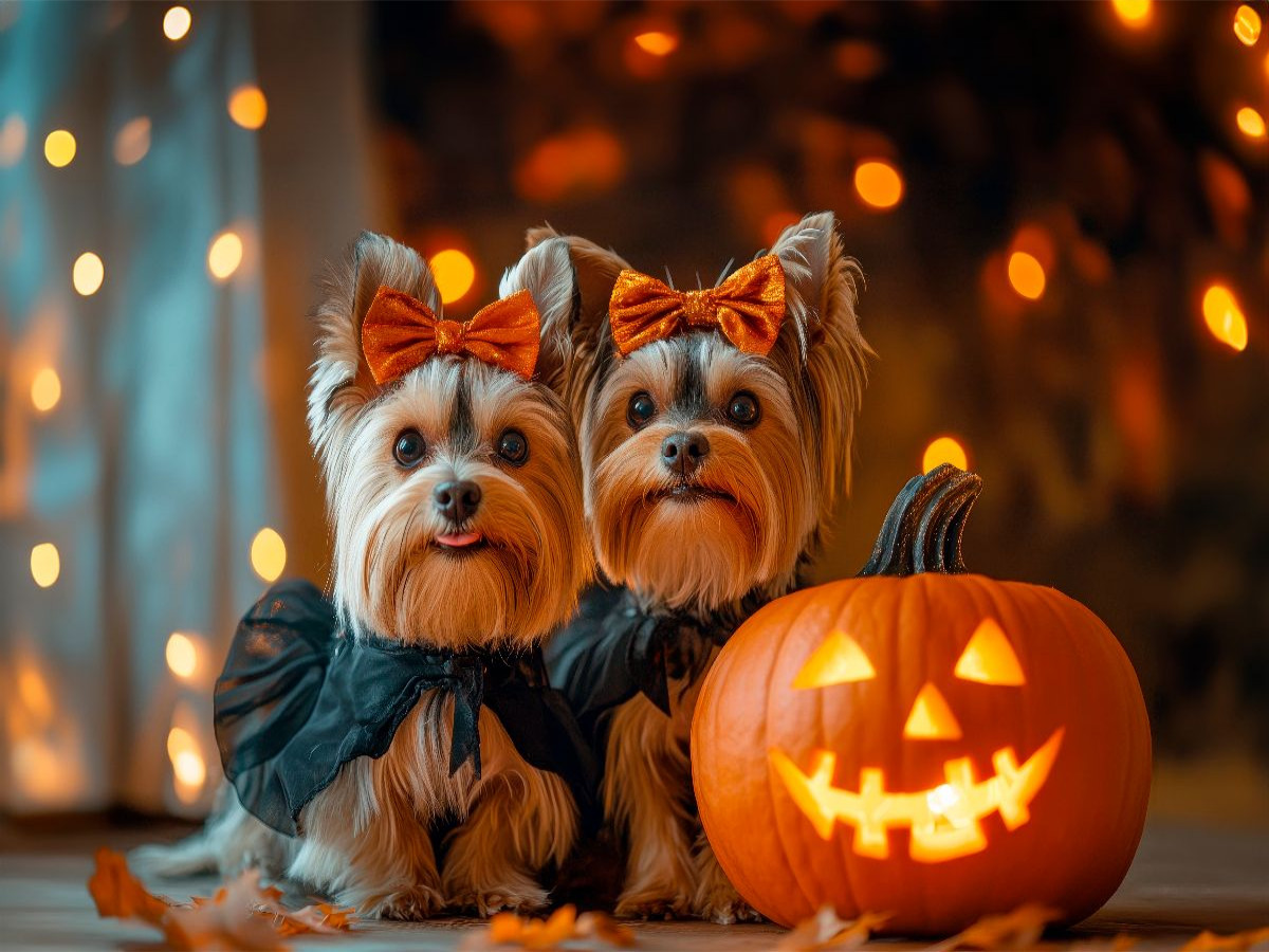 Yorkshire Terrier - Halloween-Freunde im Kerzenschein