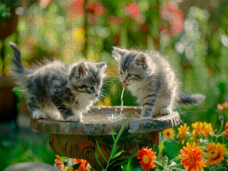 Katzenbabys - Kleine Entdecker am Vogelbad