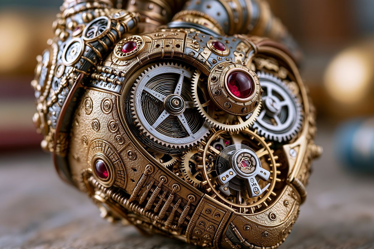Herz aus Uhrwerken und rotierenden Rädern