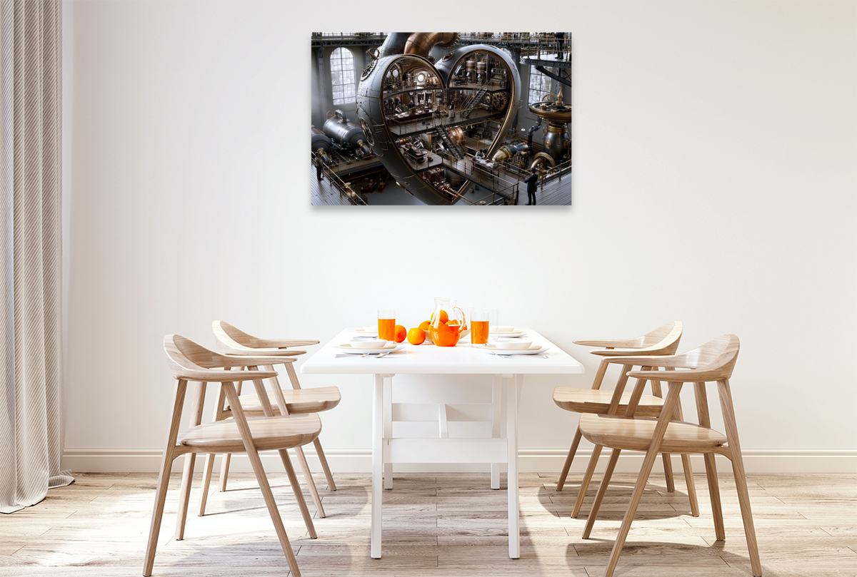 Steampunk-Herz in einer Fabrikhalle