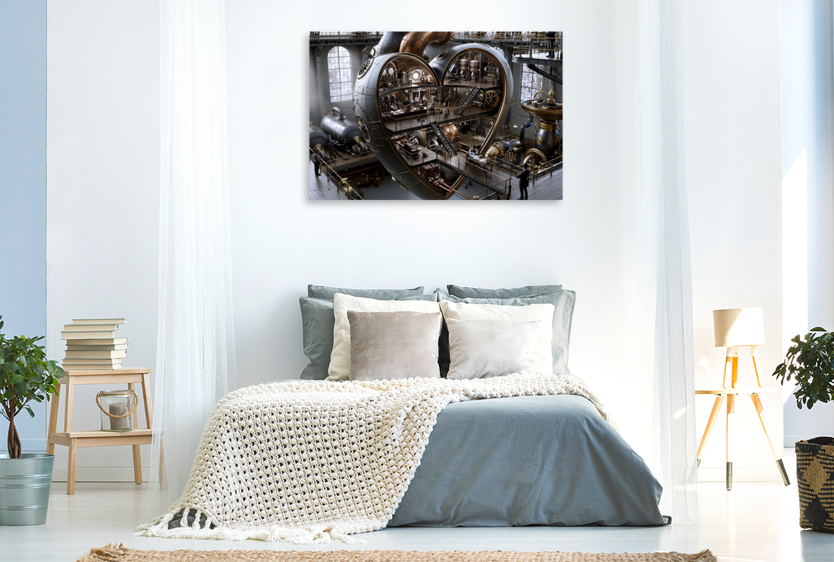Steampunk-Herz in einer Fabrikhalle