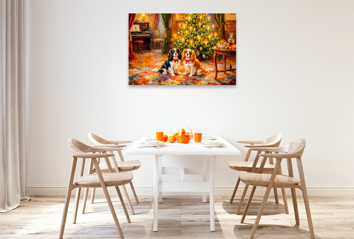 Zwei Spaniel unterm Weihnachtsbaum Impressionistisch