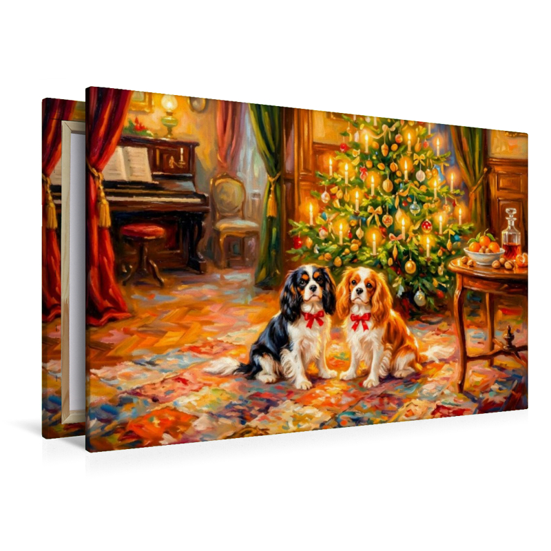 Zwei Spaniel unterm Weihnachtsbaum Impressionistisch