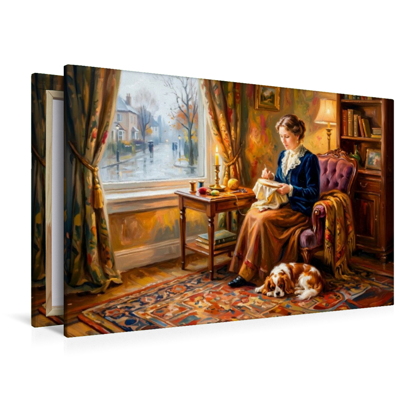 Frau am Fenster mit Spaniel Impressionistisch