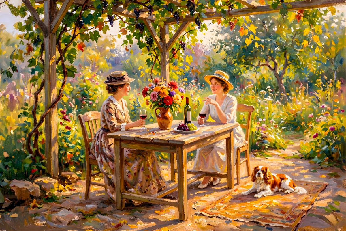 Spätsommer Gartenrunde mit Hund Impressionistisch