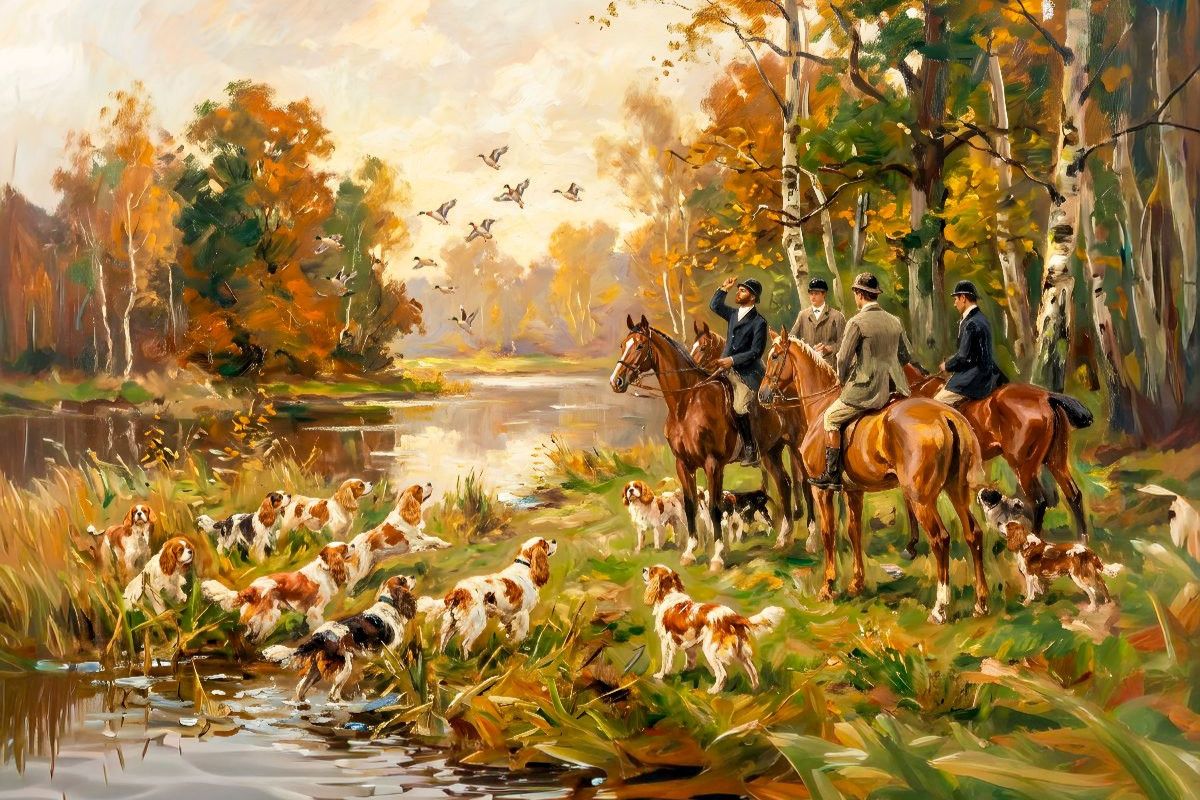 Herbstliche Entenjagd mit King Charles Spaniels