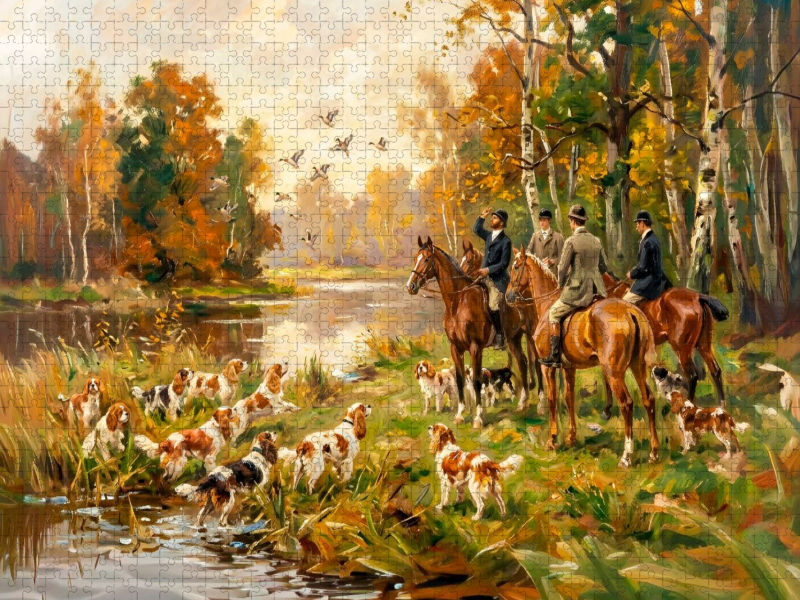 Herbstliche Entenjagd mit King Charles Spaniels