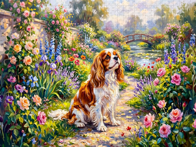King Charles Spaniel Portrait im Garten