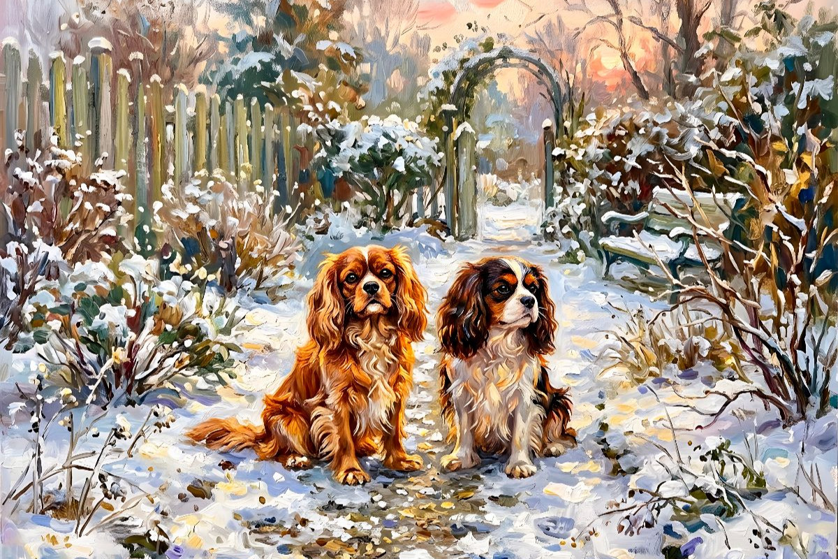 Cavalier King Charles Spaniels im Wintergarten