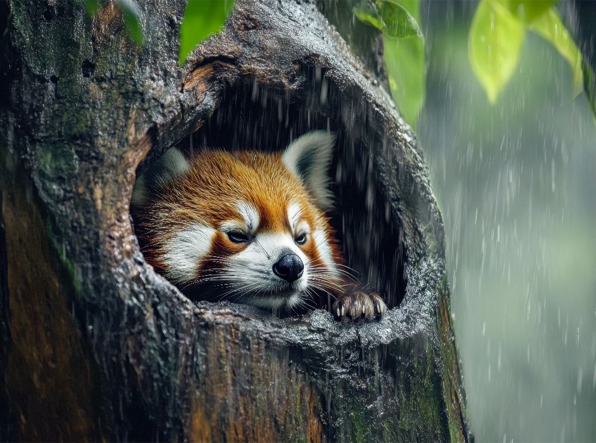 Roter Panda - Regentag im Himalaya
