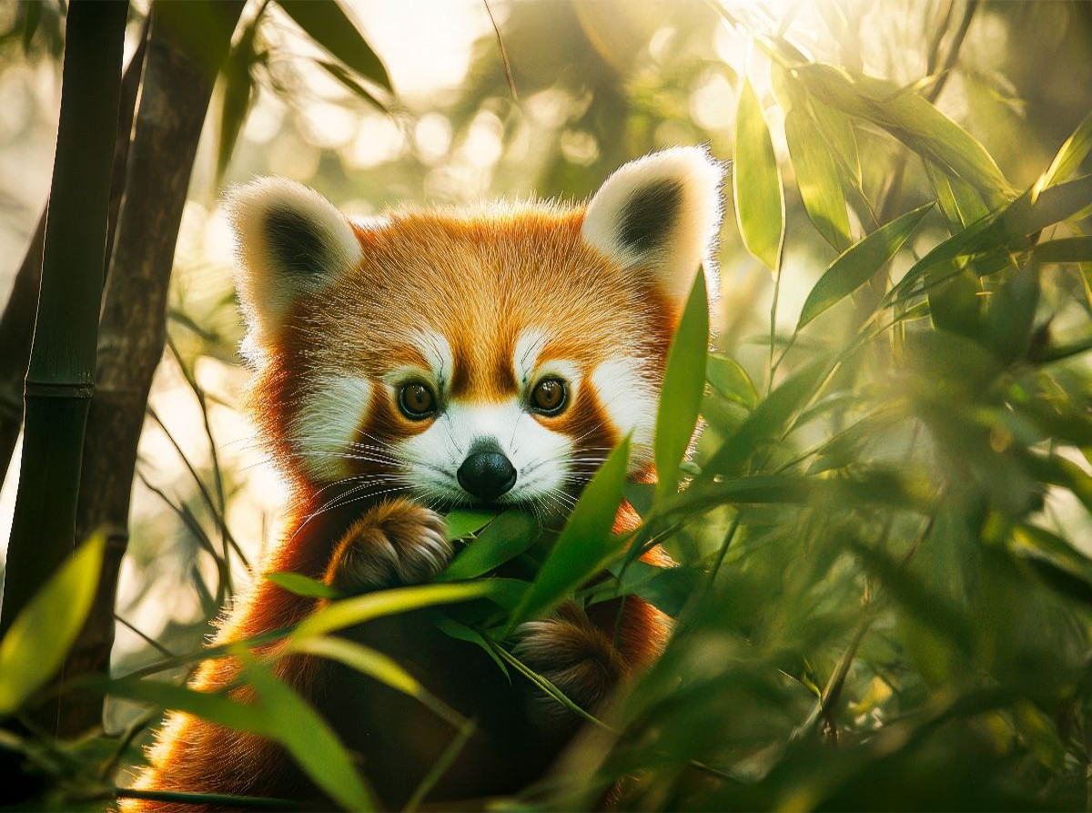 Roter Panda - Bambusmahlzeit im Himalaya