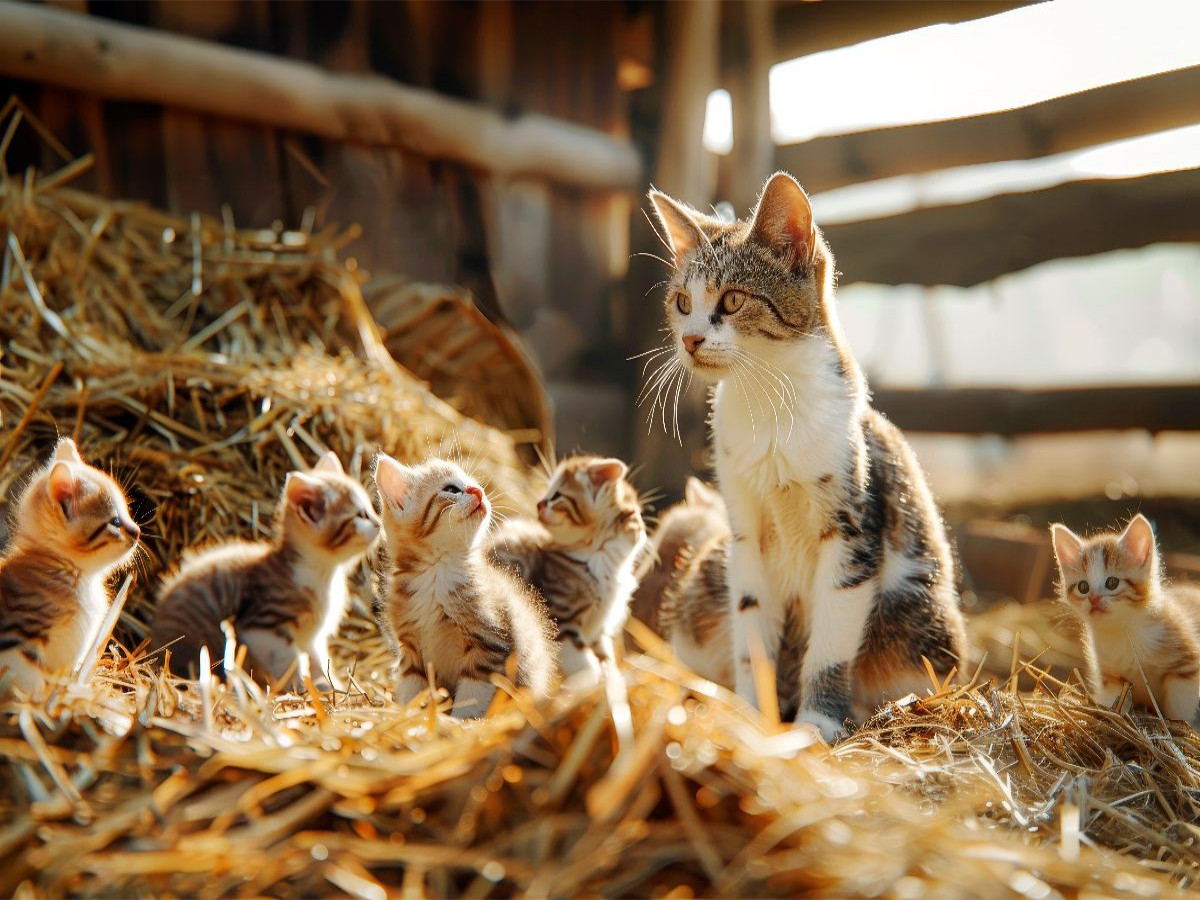 Katzen - Familienzeit im Heustall