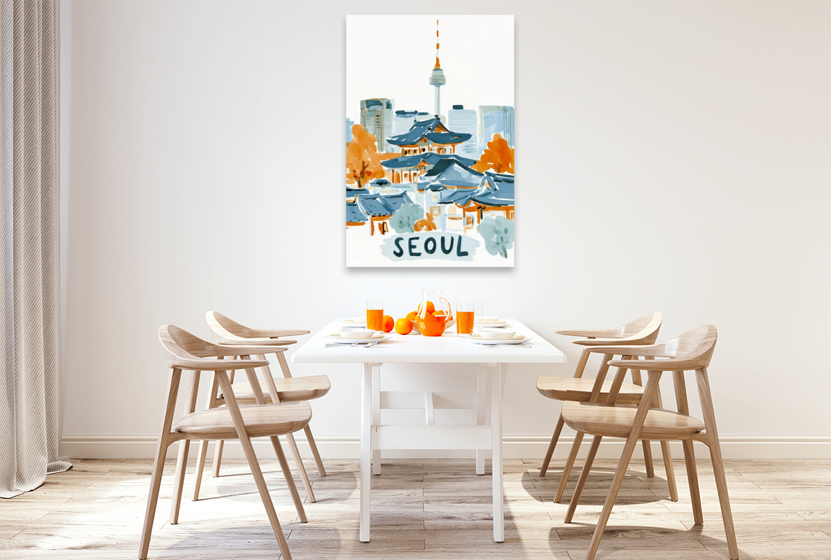 Seoul mit dem N Seoul Tower im Hintergrund und traditionellen Hanok Gebäuden