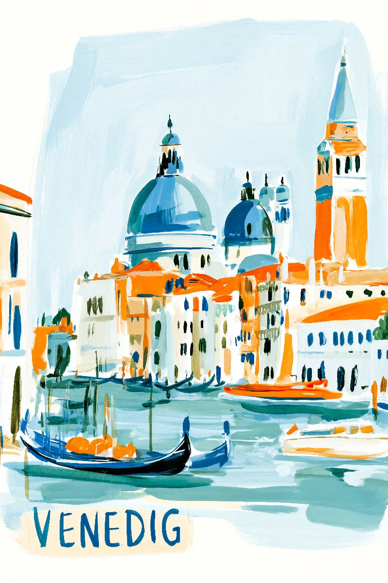 Venedig mit den berühmten Kuppeln, dem Markusturm und Gondeln