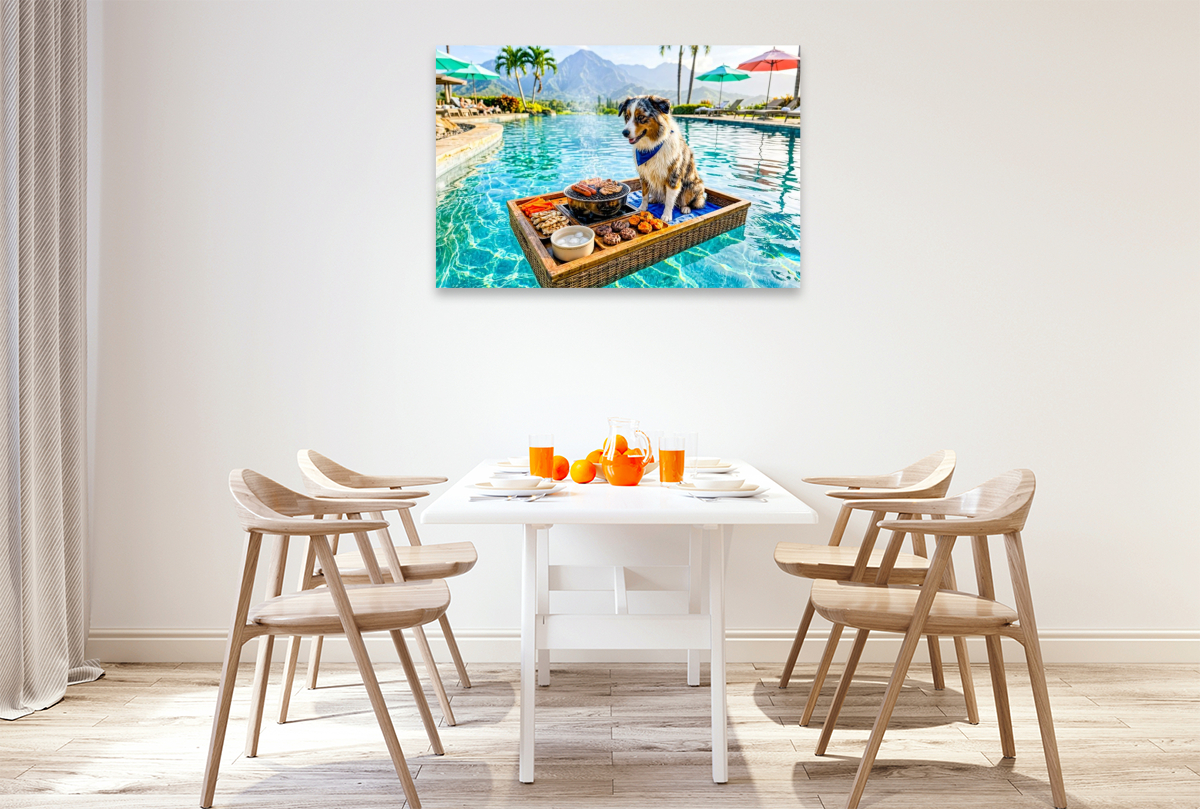 Pool Snacktime – Hund auf Schwimmtablett