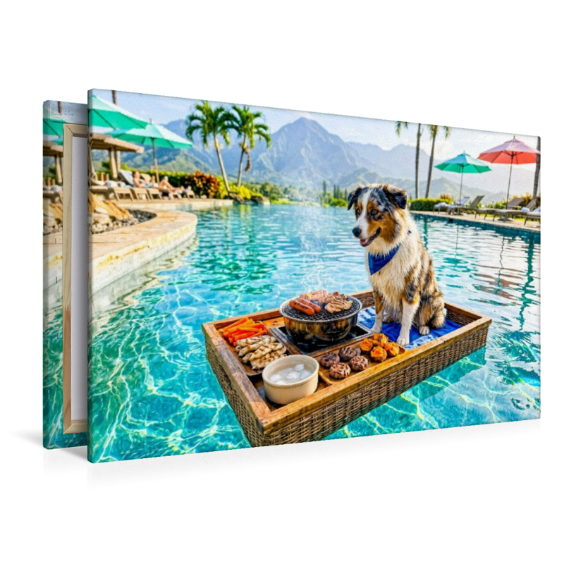 Pool Snacktime – Hund auf Schwimmtablett